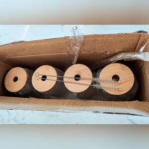 4pcs drinking glass cup- bamboo lids